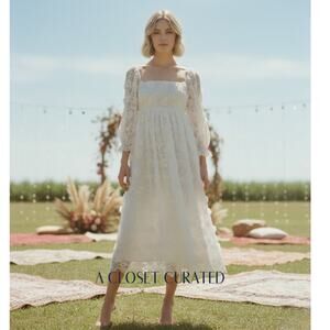 Eddy Jocelyn Embroidered Floral Lace Maxi Dress Small White NWT